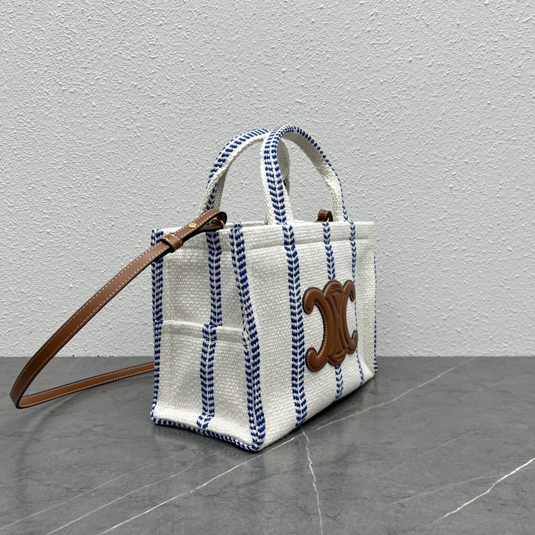 Celine Small Cabas Thais In Striped Textile And Calfskin Blue/White 199162